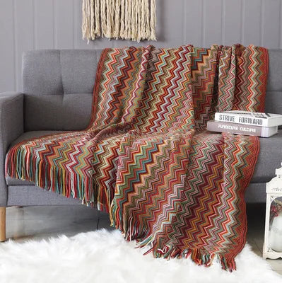 Plaid bohème style aztèque en acrylique tissé