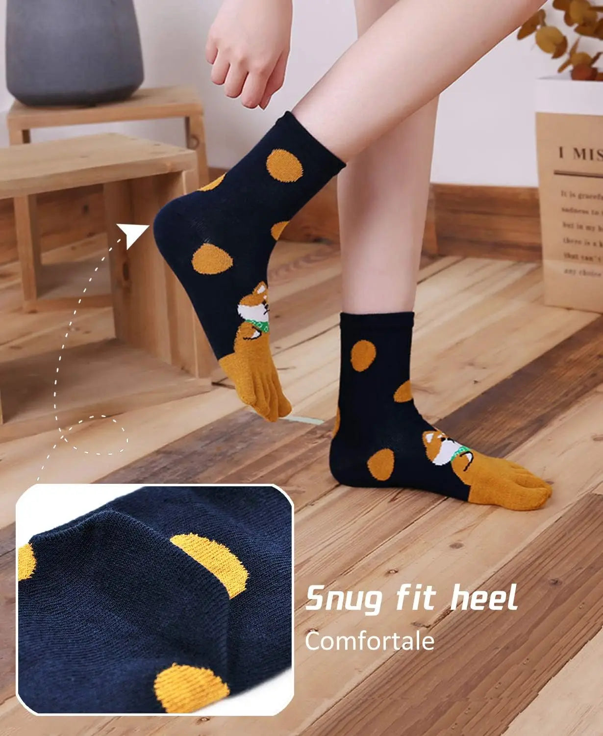 5-toe socks - animal patterns - cotton - Pack of 5 pairs