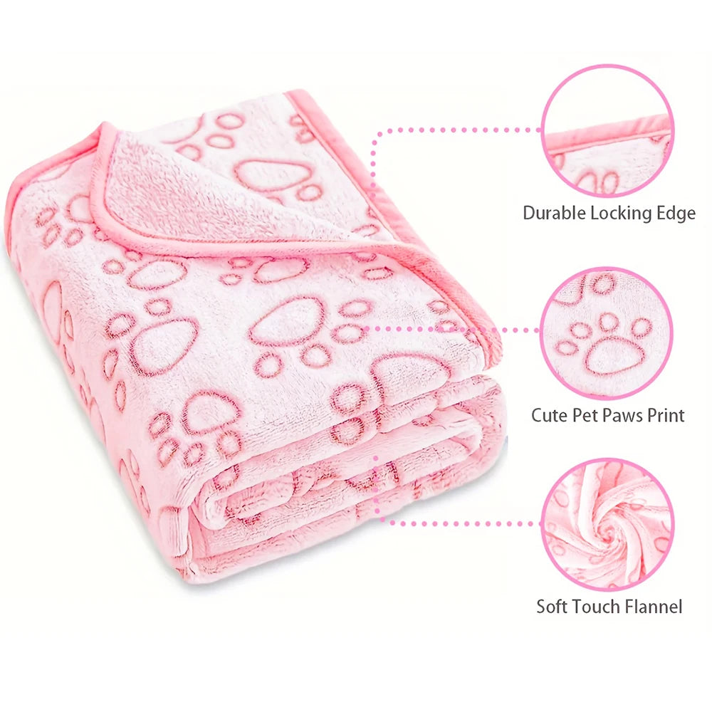 Soft pet blanket with paw prints