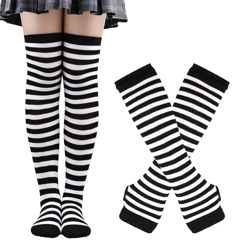 High socks and long mittens, plain or striped