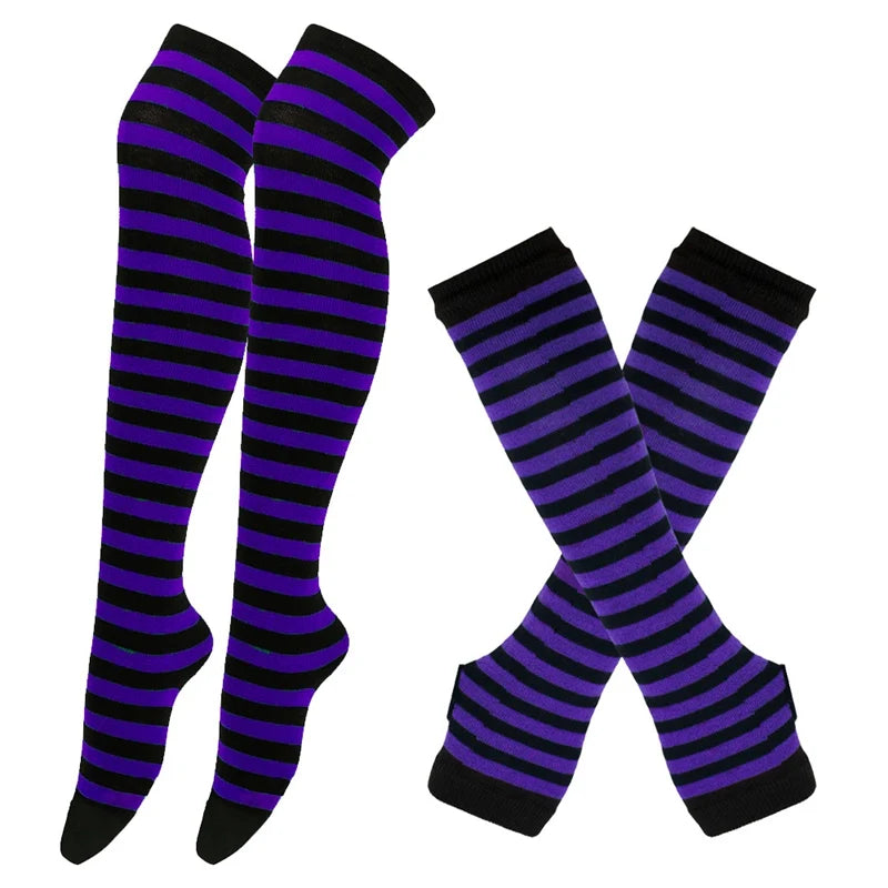 High socks and long mittens, plain or striped
