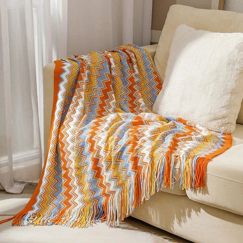 Plaid bohème style aztèque en acrylique tissé