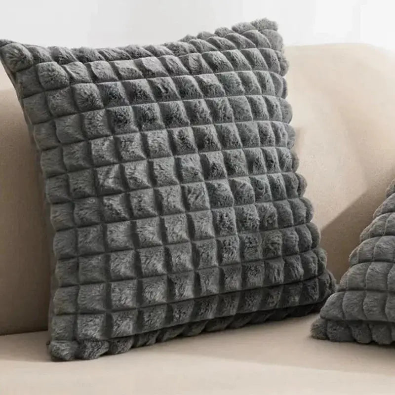 Faux rabbit fur cushion cover for sofa