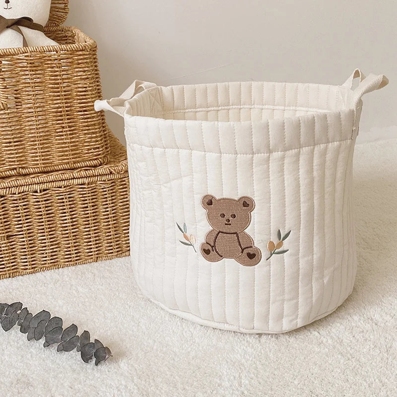 Paniers de rangement en coton brodé pour jouets, vêtements et accessoires