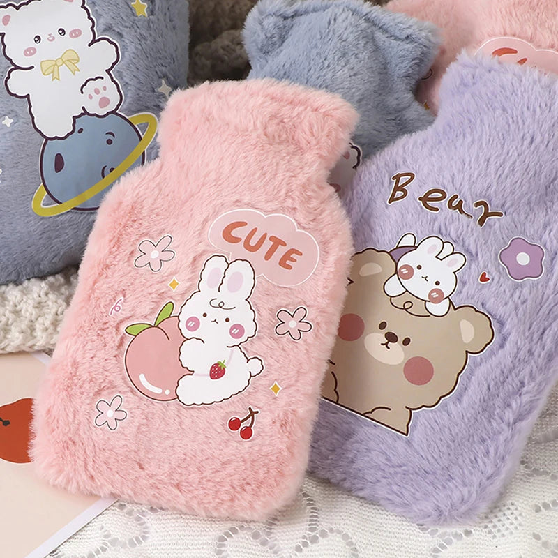 Rabbit and bear plush hot water bottle