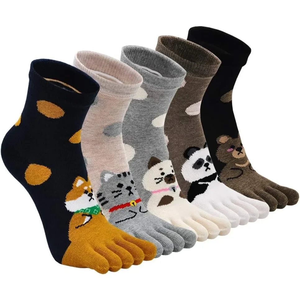 5-toe socks - animal patterns - cotton - Pack of 5 pairs