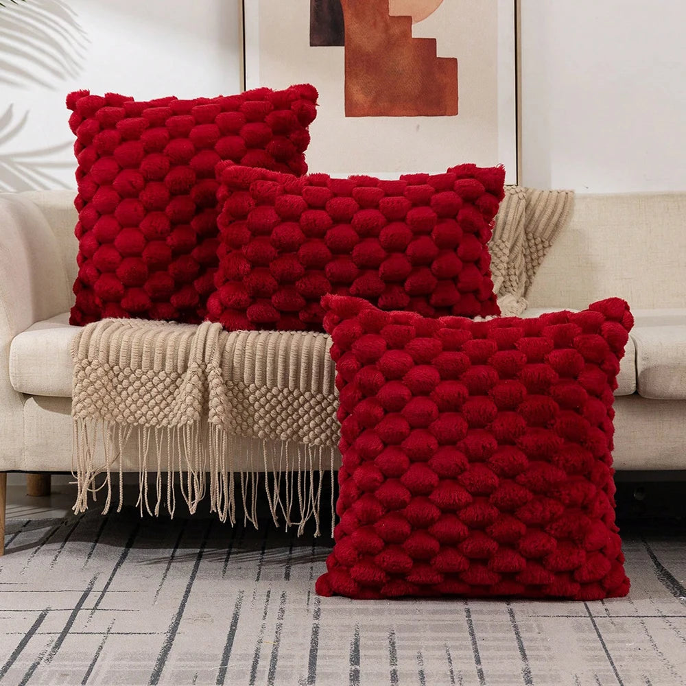 Housse coussin rouge relief velours 3D, déco canapé ou chambre