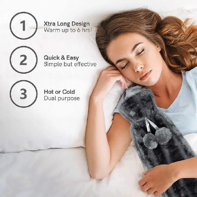 Extra long & soft hot water bottle with removable cover