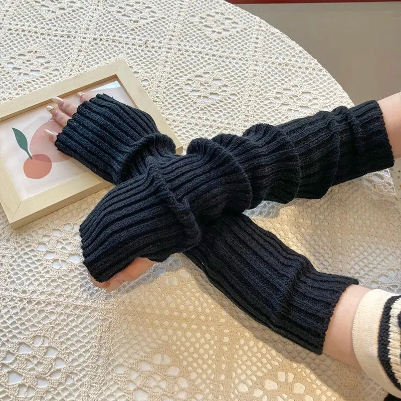 Y2K Gothic Style Knitted Fingerless Mittens