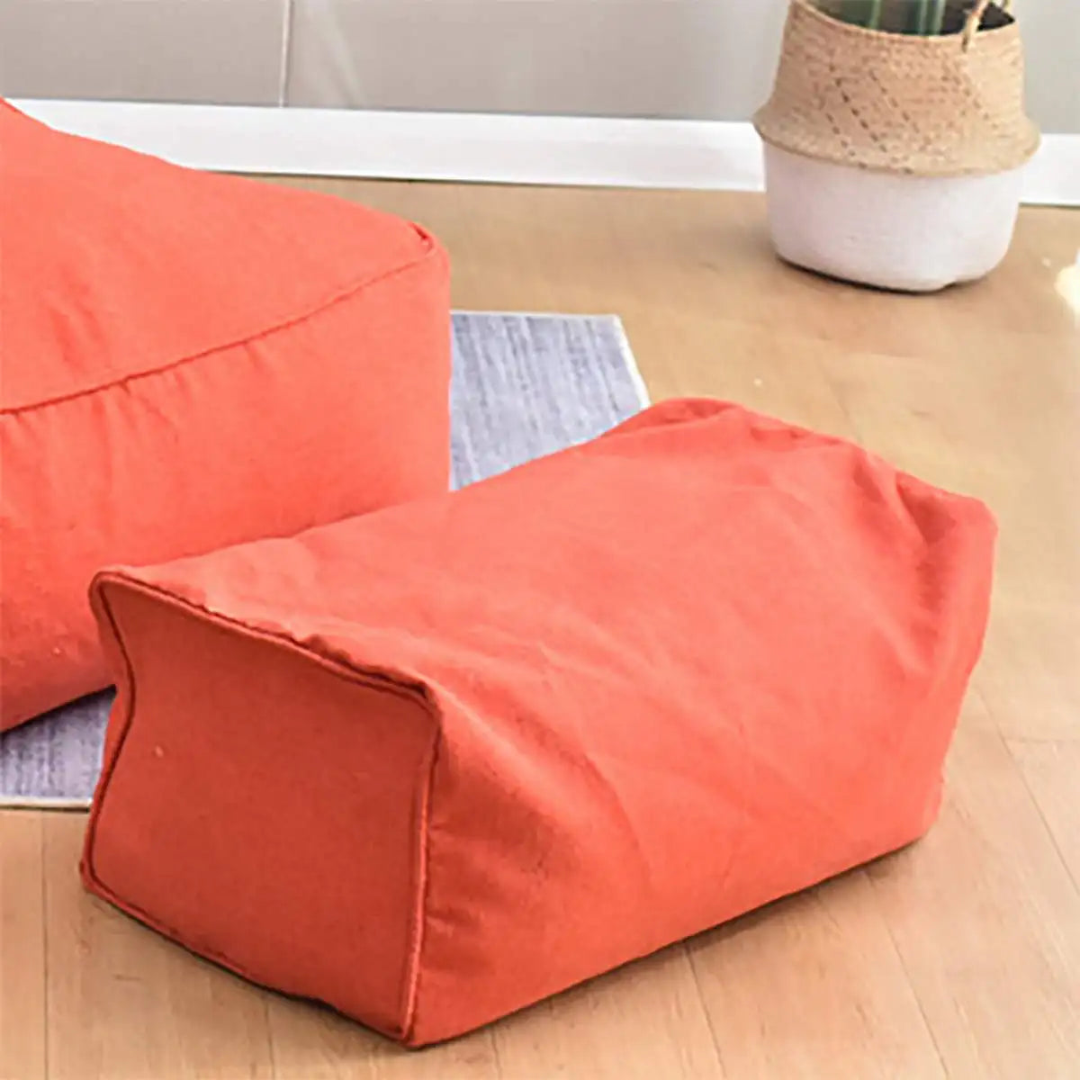 Detachable round cotton and linen pouf cover without filling