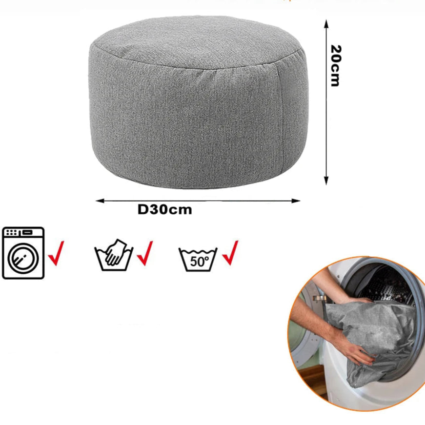Round cotton and linen pouf with filling