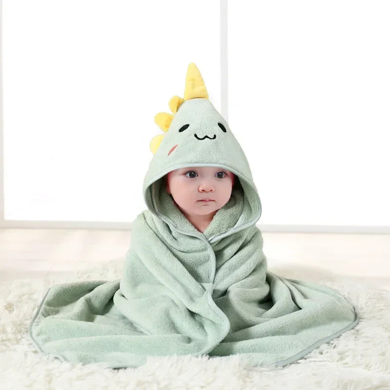 Baby bath cape in coral velvet, soft, warm and playful