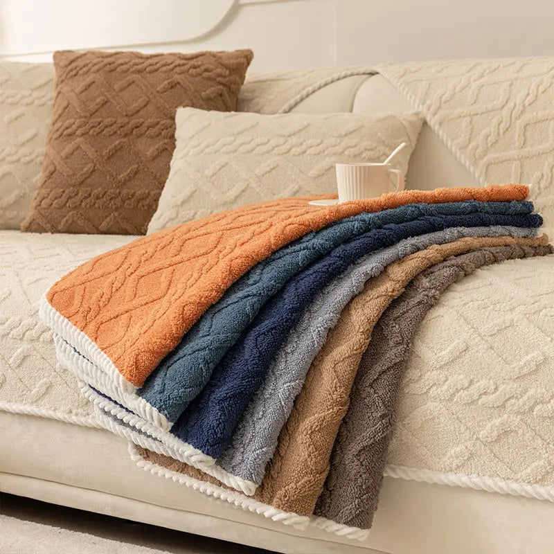 Thick cotton velvet sofa cover with non-slip jacquard