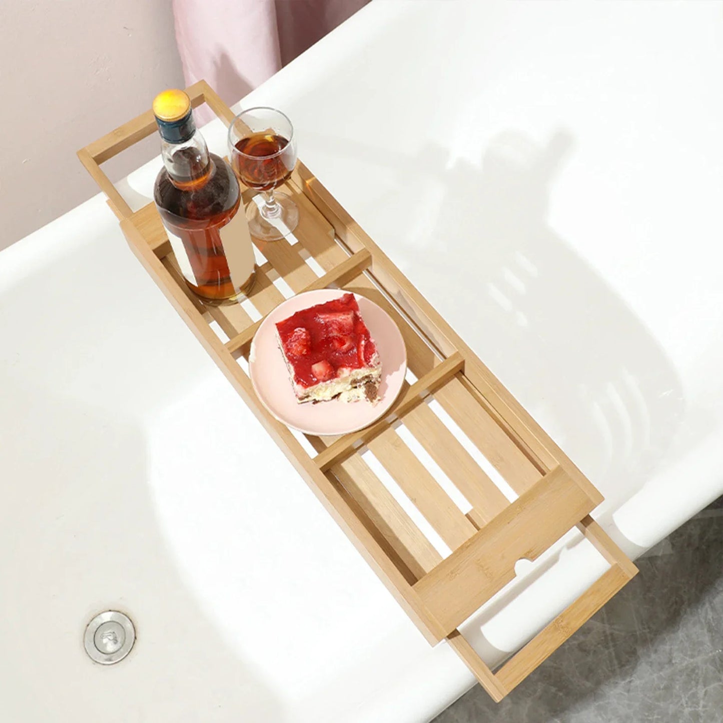 Extendable wooden bathtub tray