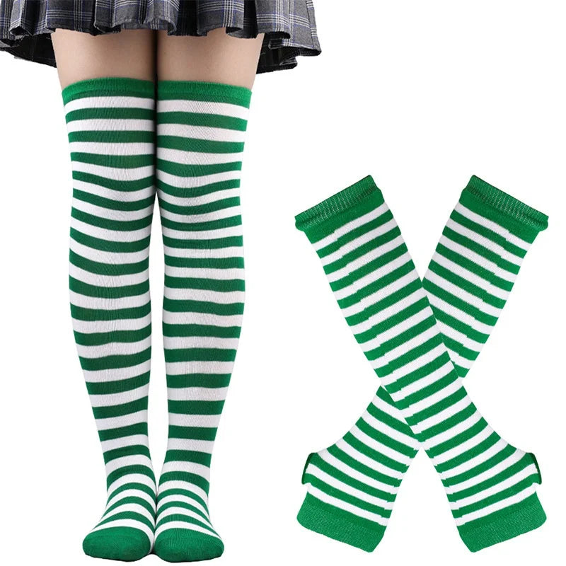 High socks and long mittens, plain or striped