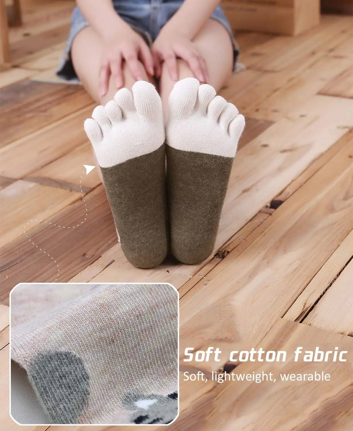 5-toe socks - animal patterns - cotton - Pack of 5 pairs