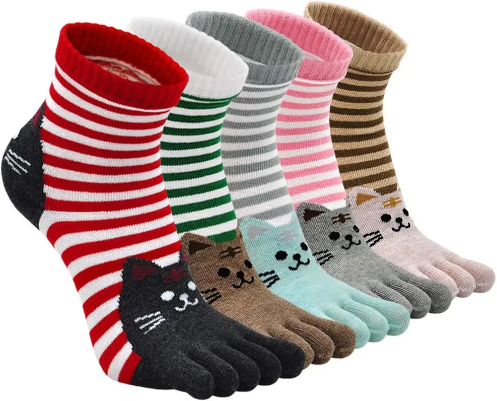 5-toe socks - animal patterns - cotton - Pack of 5 pairs