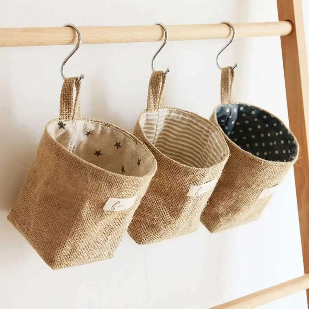 Cotton and linen hanging wall basket