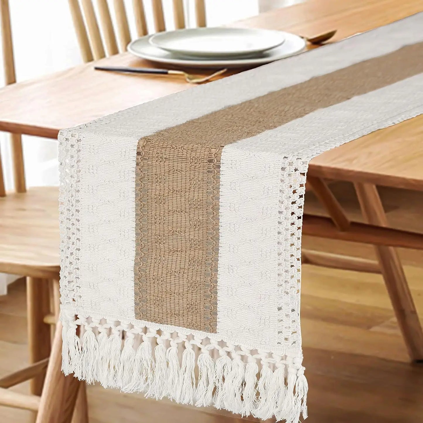 Chemin de table style scandinave en tissu lin et coton