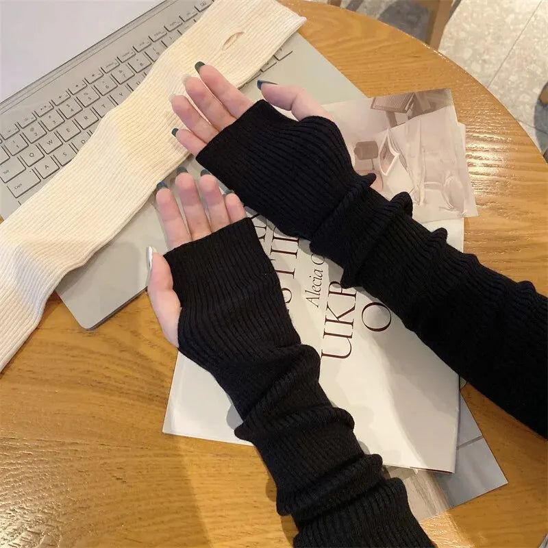Y2K Gothic Style Knitted Fingerless Mittens