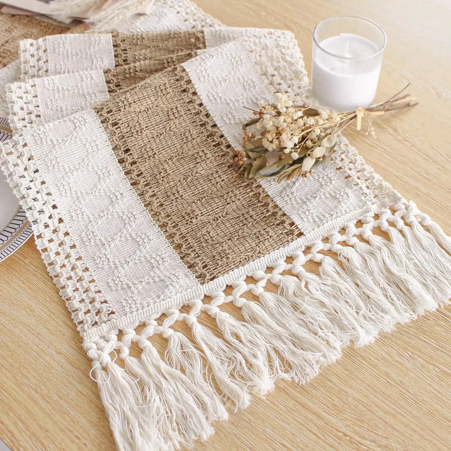 Chemin de table style scandinave en tissu lin et coton