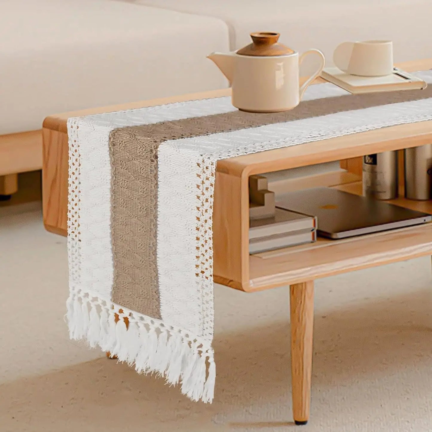 Chemin de table style scandinave en tissu lin et coton