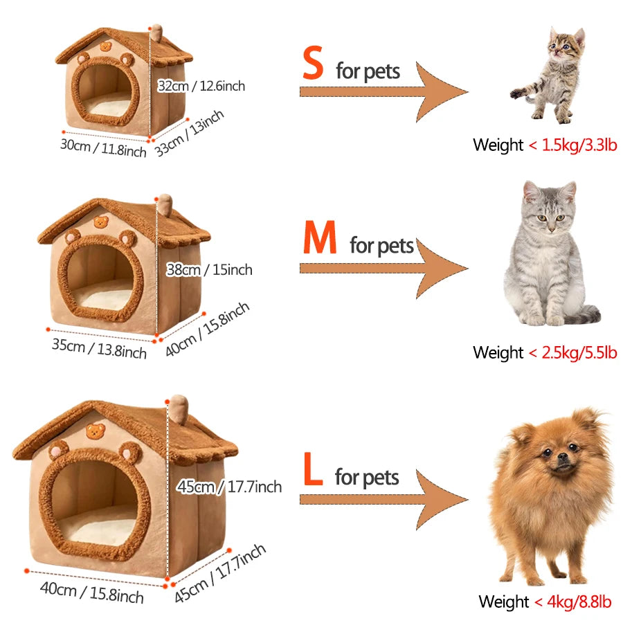 Maison repliable chat & petit chien avec coussin lavable et chaud