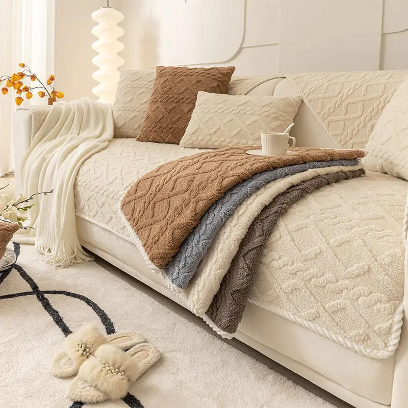 Thick cotton velvet sofa cover with non-slip jacquard