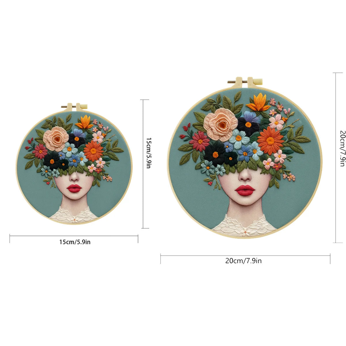 Kit Broderie Visage Fleuri Débutant – Cerceau 15×15 et 20×20 cm