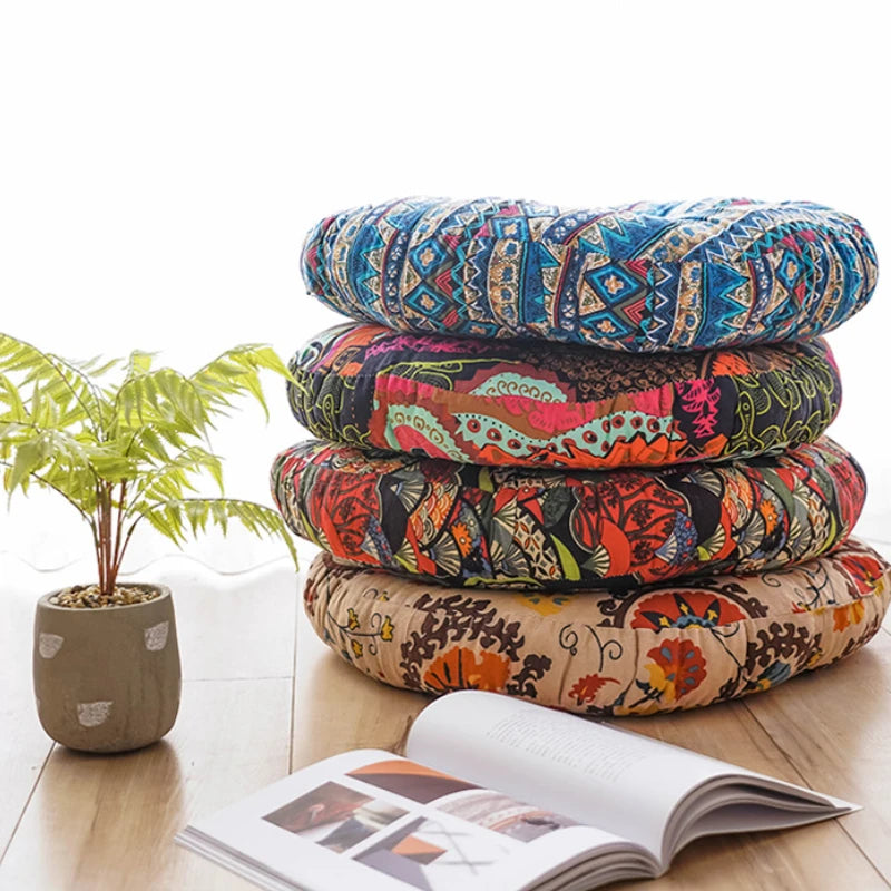Coussin rond épais motif patchwork