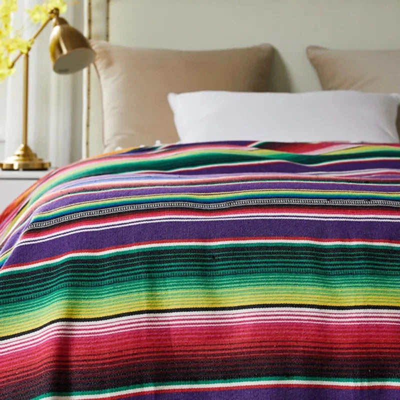 Plaid bohème tissé style mexicain pour plage ou déco ethnique