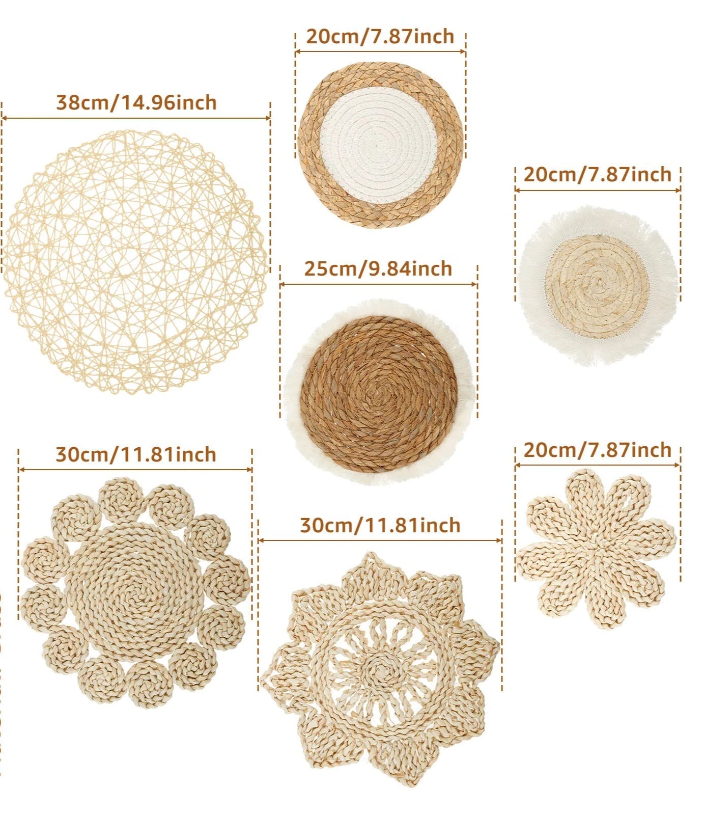 Décorations murales rondes bohèmes en fibres naturelles – lot de 7-9