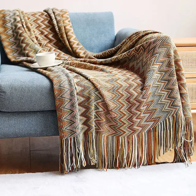 Plaid bohème style aztèque en acrylique tissé