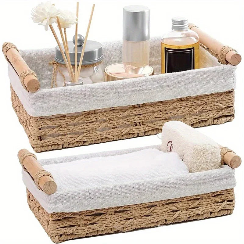 Wicker storage basket for bathroom and bedroom