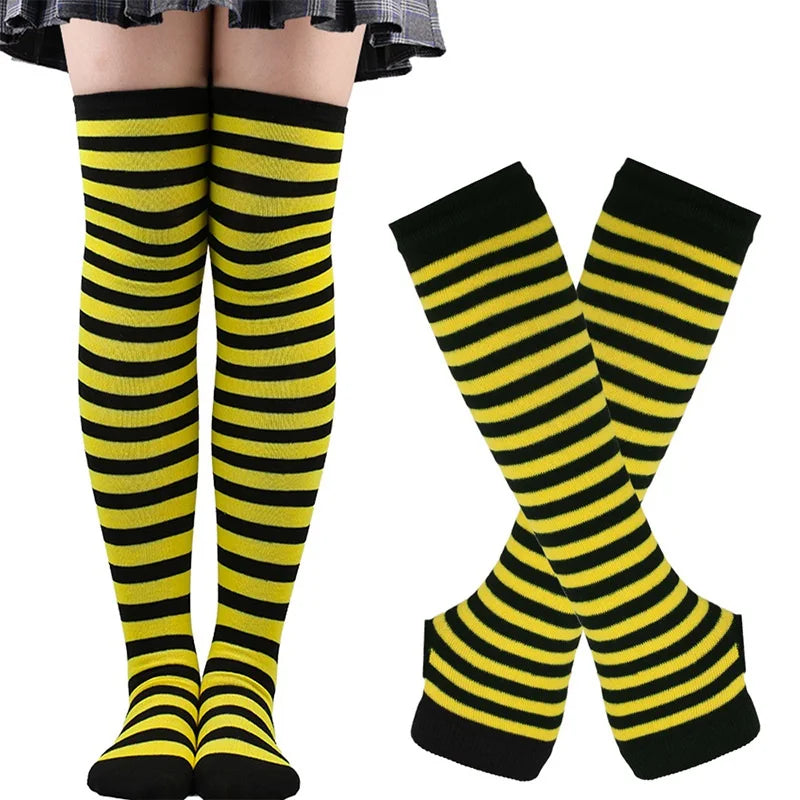 High socks and long mittens, plain or striped