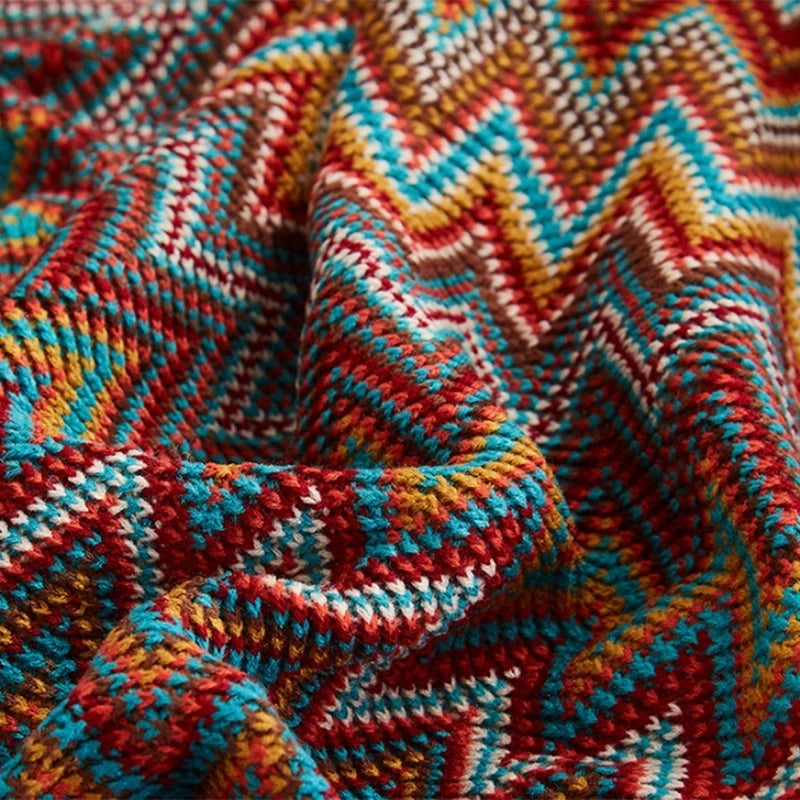 Plaid bohème style aztèque en acrylique tissé