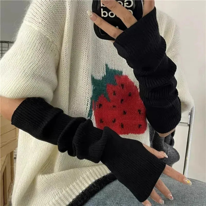 Y2K Gothic Style Knitted Fingerless Mittens
