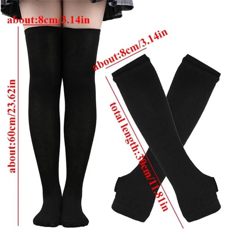 High socks and long mittens, plain or striped