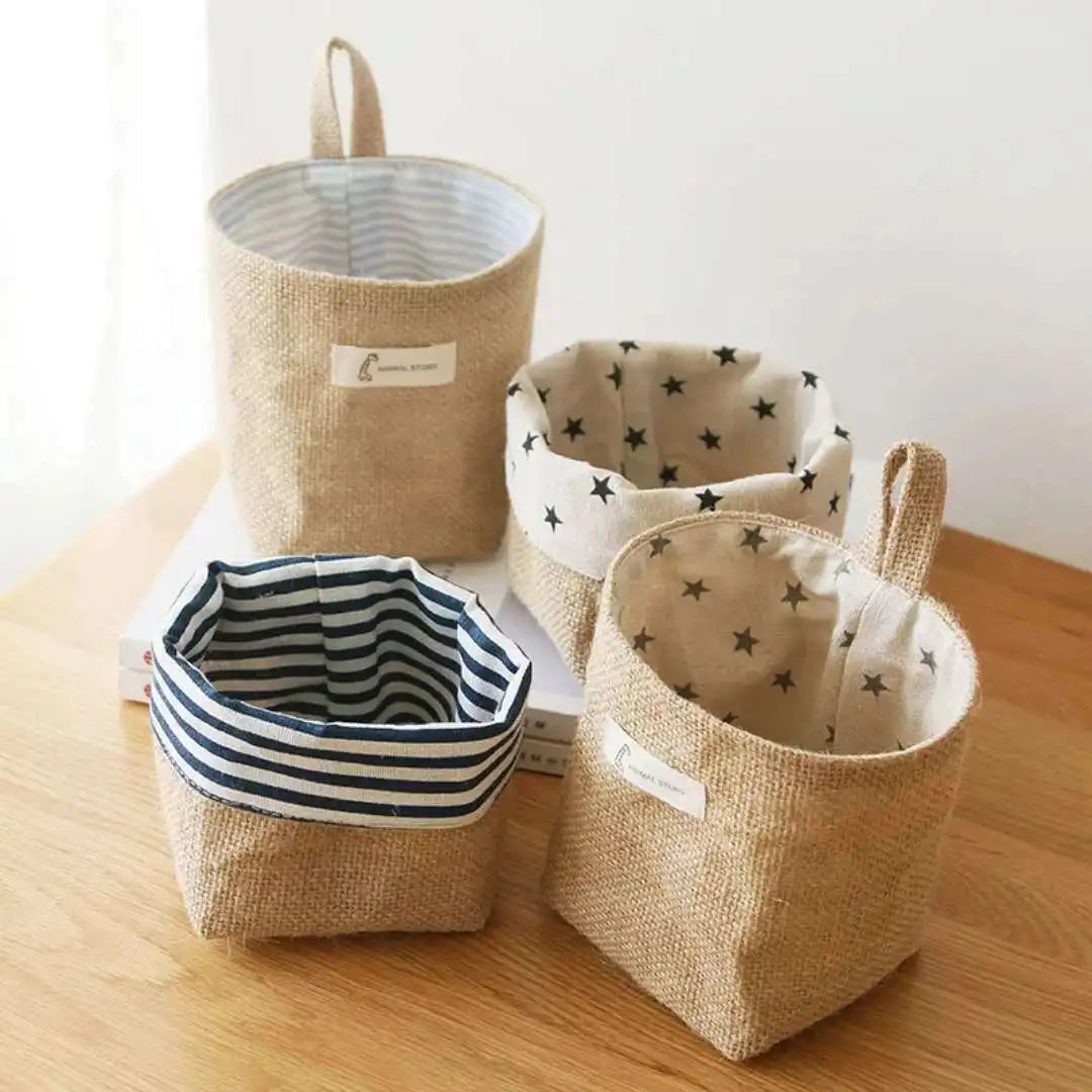 Cotton and linen hanging wall basket