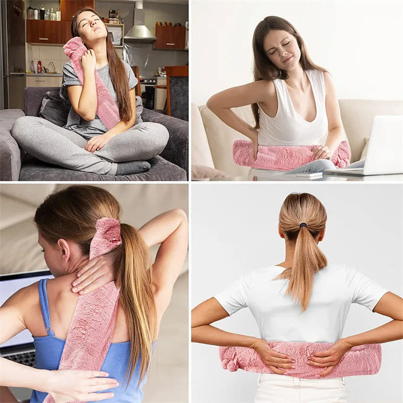 Extra long & soft hot water bottle with removable cover