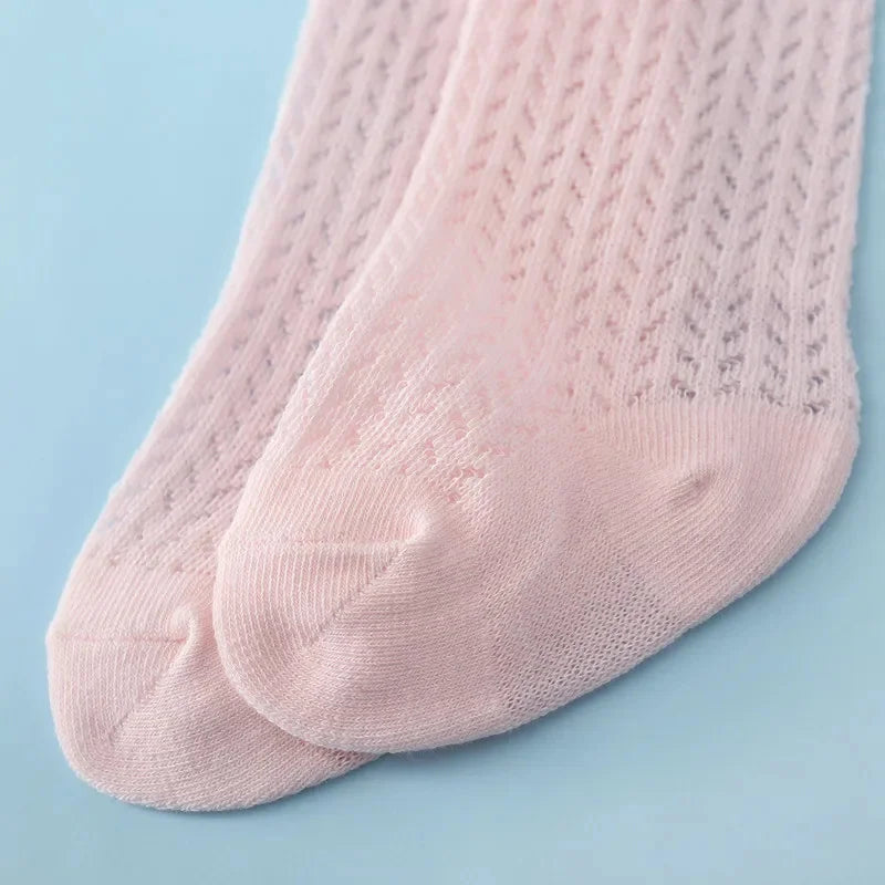 Chaussettes hautes pour bébé fille en coton, nœud et dentelle – 0 à 24 mois