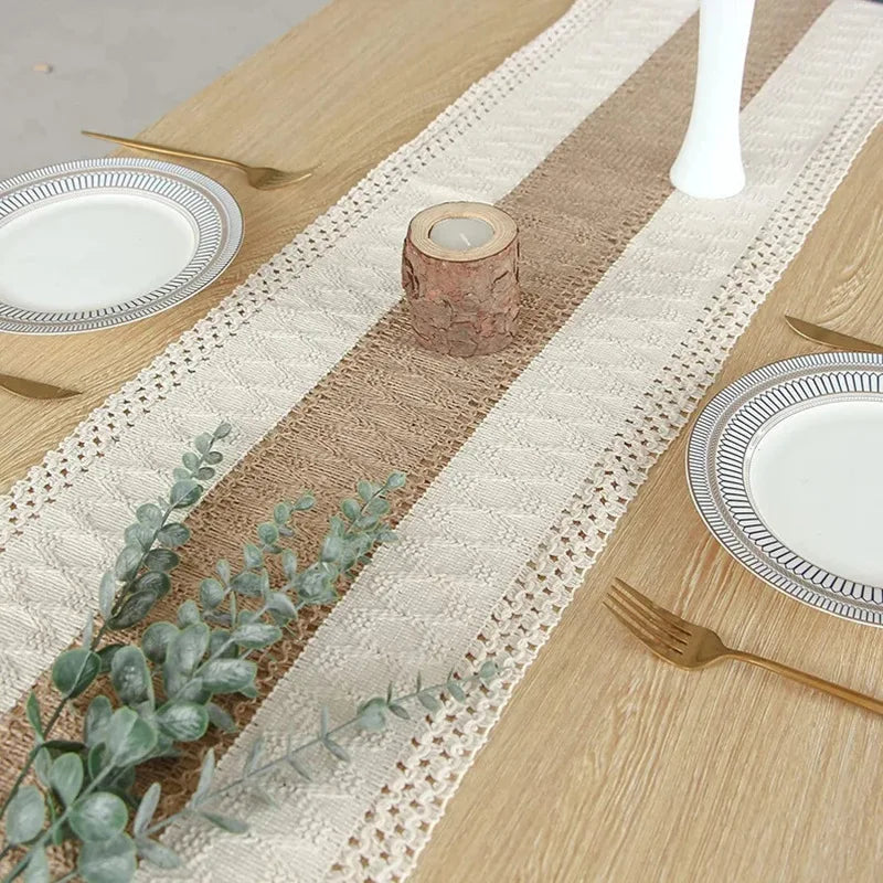 Chemin de table style scandinave en tissu lin et coton