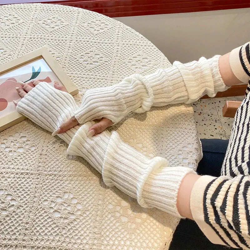 Y2K Gothic Style Knitted Fingerless Mittens
