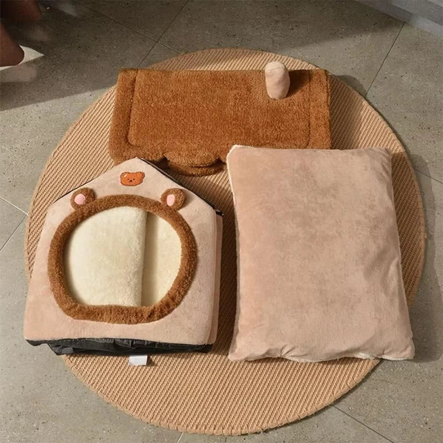 Maison repliable chat & petit chien avec coussin lavable et chaud