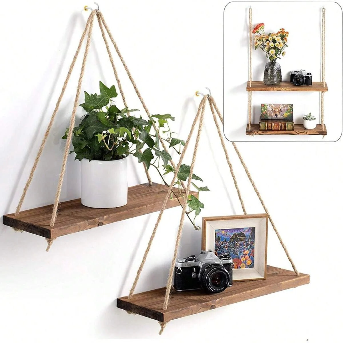 Wooden hanging wall shelf