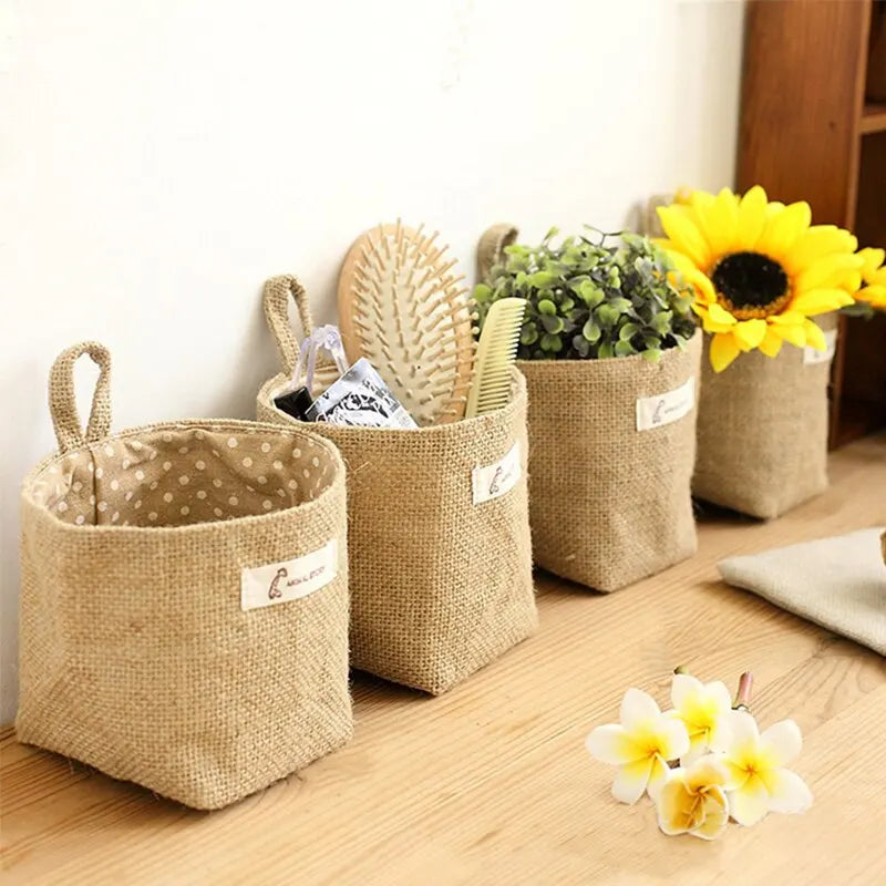 Cotton and linen hanging wall basket