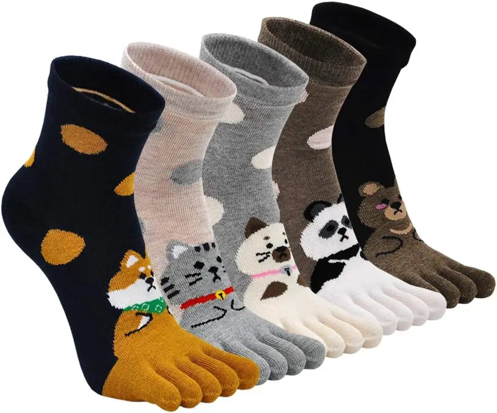 5-toe socks - animal patterns - cotton - Pack of 5 pairs