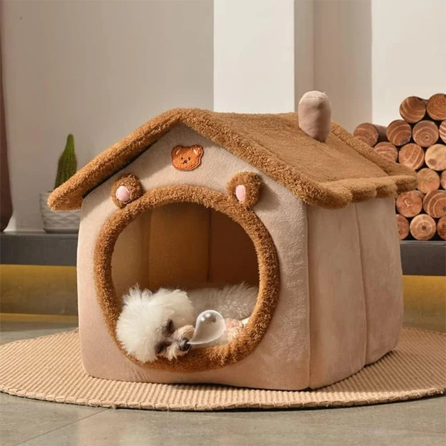 Maison repliable chat & petit chien avec coussin lavable et chaud