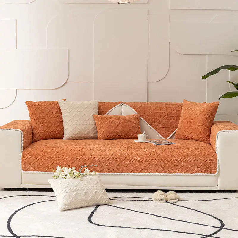 Thick cotton velvet sofa cover with non-slip jacquard