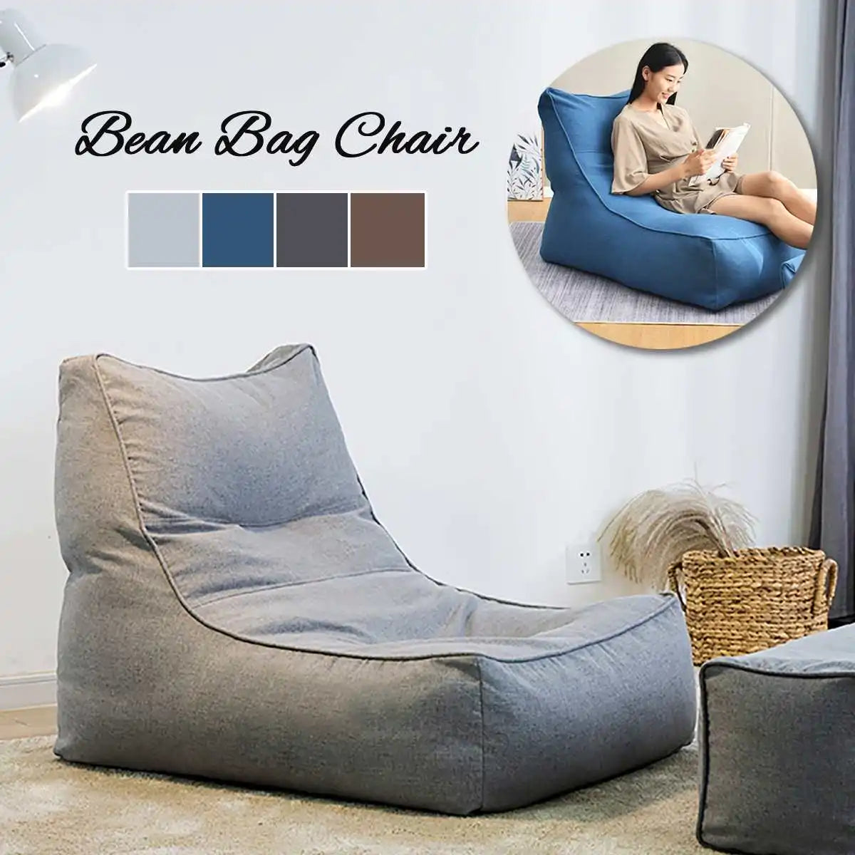 Detachable round cotton and linen pouf cover without filling